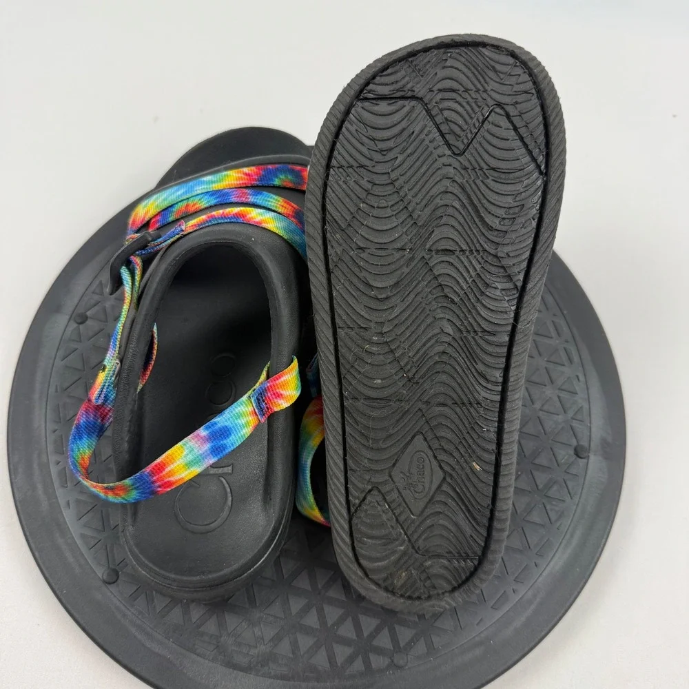 Chaco Chillos Kids‎ Junior 4 Rainbow Tie Dye Black Slide Sandals J107383